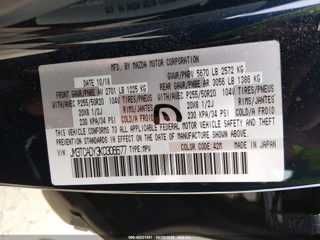 Продажа на аукционе авто 2019 Mazda Cx-9 Grand Touring, vin: JM3TCADY3K0306677, номер лота: 45231301