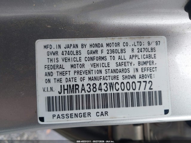 Продаж на аукціоні авто 1998 Honda Odyssey Ex/lx, vin: JHMRA3843WC000772, номер лоту: 45231311