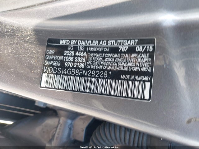 Aukcja sprzedaży 2015 Mercedes-benz Cla 250 4matic, vin: WDDSJ4GB8FN282281, numer aukcji: 45231315