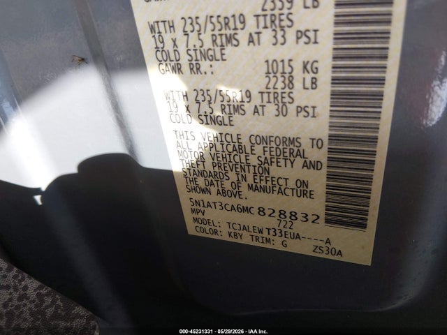 5N1AT3CA6MC828832 Nissan Rogue Sl Fwd