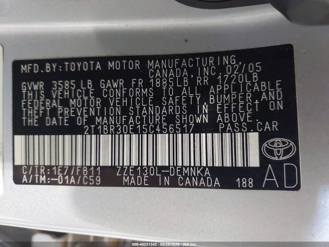 Продаж на аукціоні авто 2005 Toyota Corolla Le, vin: 2T1BR30E15C456517, номер лоту: 45231343