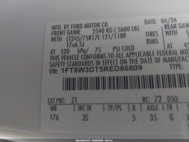 Aukcja sprzedaży 2024 Ford F-350 Xlt, vin: 1FT8W3DT5RED86809, numer aukcji: 45231413