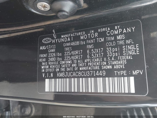 45231443 :رقم المزاد ، KM8JUCAC8CU371449 vin ، 2012 Hyundai Tucson Gls مزاد بيع
