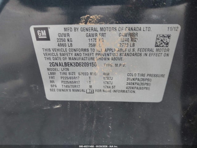 Продаж на аукціоні авто 2013 Chevrolet Equinox Ls, vin: 2GNALBEK3D6209156, номер лоту: 45231480