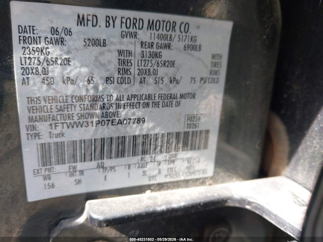 Продажа на аукционе авто 2007 Ford F-350, vin: 1FTWW31P07EA07789, номер лота: 45231502