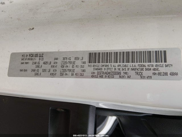 Продажа на аукционе авто 2019 Ram Promaster 1500 Low Roof 136 Wb, vin: 3C6TRVAGXKE559309, номер лота: 45231513