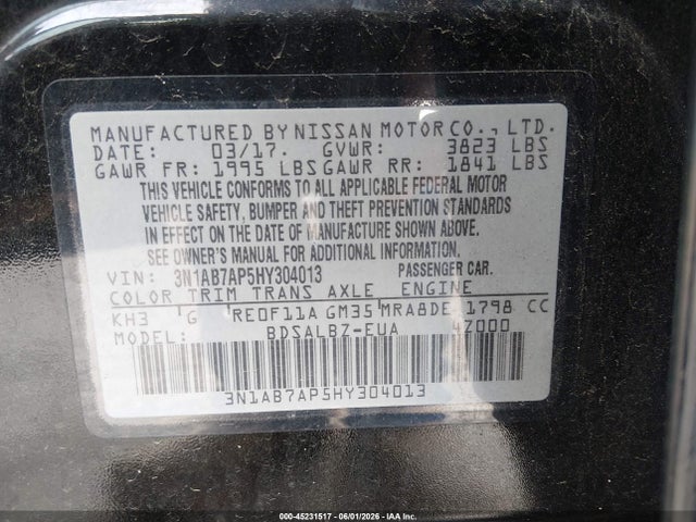 Aukcja sprzedaży 2017 Nissan Sentra S, vin: 3N1AB7AP5HY304013, numer aukcji: 45231517