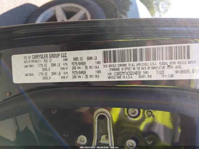 Aukcja sprzedaży 2012 Ram 1500 Sport, vin: 1C6RD7MTXCS314859, numer aukcji: 45231519