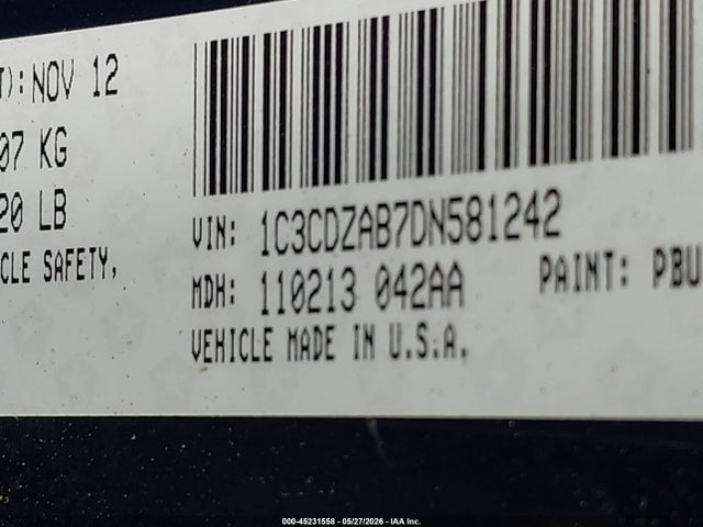 Продаж на аукціоні авто 2013 Dodge Avenger Se, vin: 1C3CDZAB7DN581242, номер лоту: 45231558