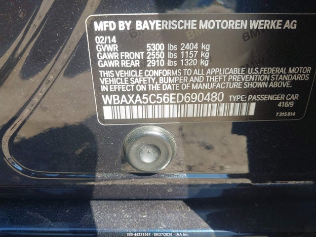 45231567 :رقم المزاد ، WBAXA5C56ED690480 vin ، 2014 Bmw 535d مزاد بيع