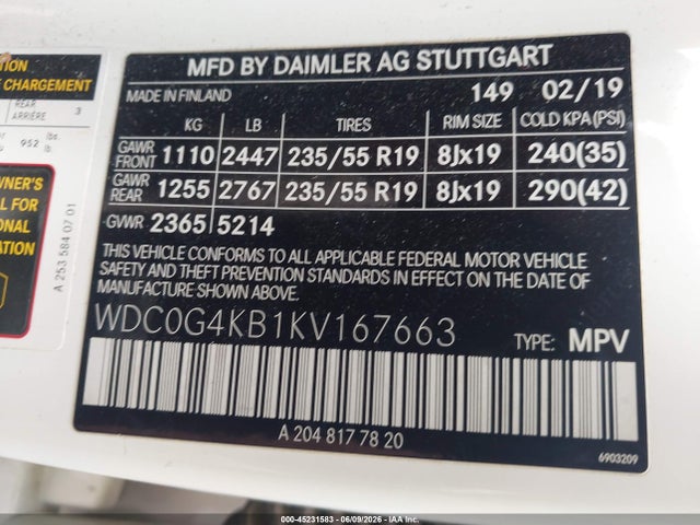 Aukcja sprzedaży 2019 Mercedes-benz Glc 300 4matic, vin: WDC0G4KB1KV167663, numer aukcji: 45231583