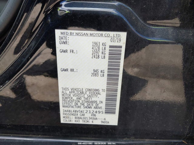 Nissan Altima 2.5 S 2019 1N4BL4BV5KC212495 Image 9