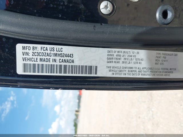 Aukcja sprzedaży 2021 Dodge Challenger Sxt, vin: 2C3CDZAG1MH524443, numer aukcji: 45231603