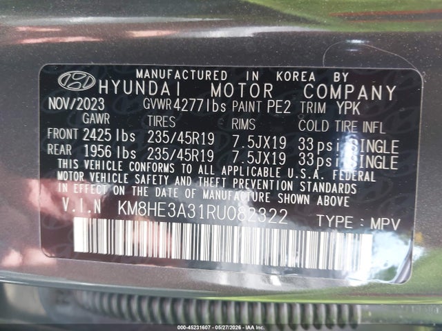 Продажа на аукционе авто 2024 Hyundai Kona Limited, vin: KM8HE3A31RU082322, номер лота: 45231607