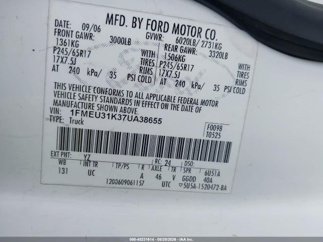 Aukcja sprzedaży 2007 Ford Explorer Sport Trac Xlt, vin: 1FMEU31K37UA38655, numer aukcji: 45231614