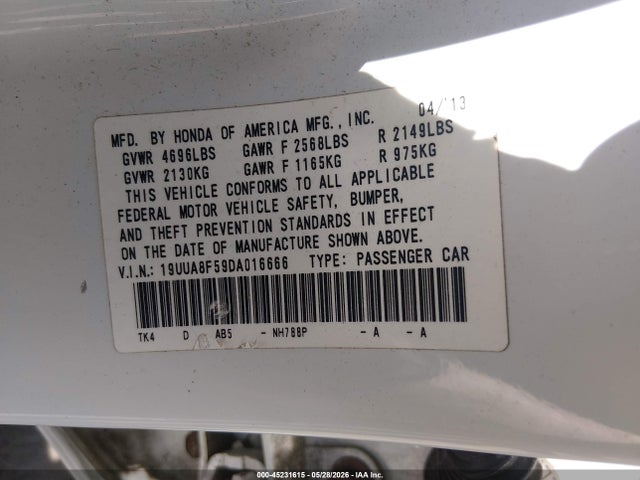 45231615 :رقم المزاد ، 19UUA8F59DA016666 vin ، 2013 Acura Tl 3.5 مزاد بيع