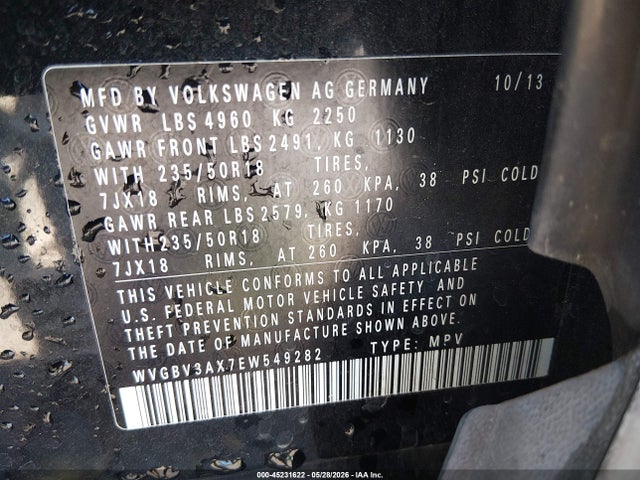 WVGBV3AX7EW549282 Volkswagen Tiguan Sel