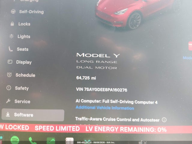 Продаж на аукціоні авто 2023 Tesla Model Y Awd/long Range Dual Motor All-wheel Drive, vin: 7SAYGDEE8PA160276, номер лоту: 45231710