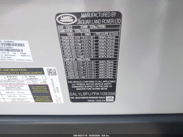 SAL1L9FU7PA109398 Land Rover Range Rover Sport Se Dynamic