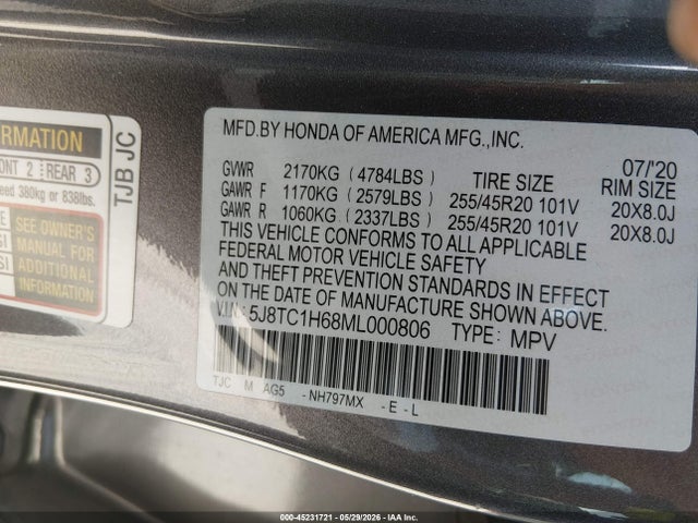 Aukcja sprzedaży 2021 Acura Rdx A-spec Package, vin: 5J8TC1H68ML000806, numer aukcji: 45231721