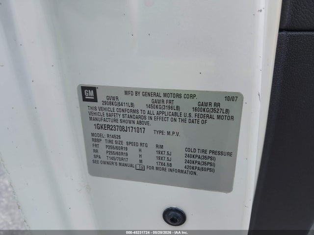 Продаж на аукціоні авто 2008 Gmc Acadia Slt-1, vin: 1GKER23708J171017, номер лоту: 45231724
