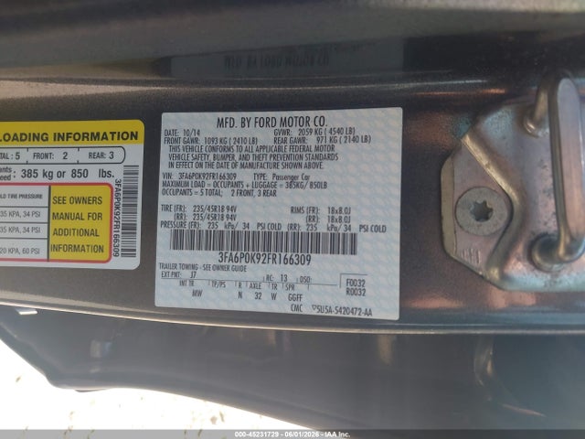 Aukcja sprzedaży 2015 Ford Fusion Titanium, vin: 3FA6P0K92FR166309, numer aukcji: 45231729
