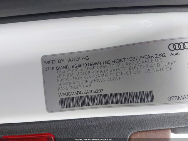 Продажа на аукционе авто 2019 Audi A4 40 Titanium Premium, vin: WAUGMAF47KA106202, номер лота: 45231730