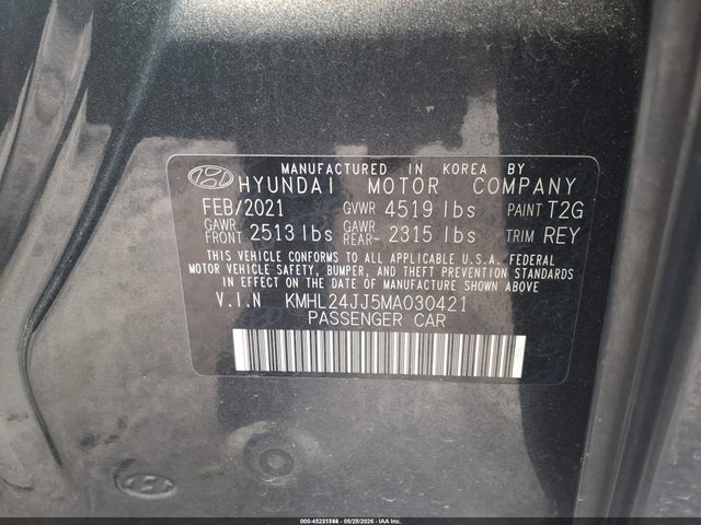 Auction sale of the 2021 Hyundai Sonata Blue, vin: KMHL24JJ5MA030421, lot number: 45231744
