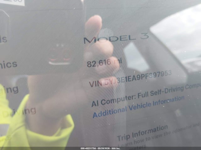 45231754 :رقم المزاد ، 5YJ3E1EA9PF397953 vin ، 2023 Tesla Model 3 Rear-wheel Drive مزاد بيع