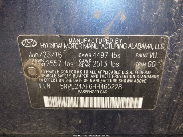 Продаж на аукціоні авто 2017 Hyundai Sonata, vin: 5NPE24AF6HH465228, номер лоту: 45231773