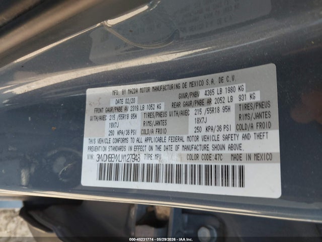 45231774 :رقم المزاد ، 3MVDMBEMXLM127948 vin ، 2020 Mazda Cx-30 Premium Package مزاد بيع