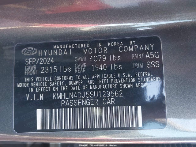 2025 Hyundai Elantra Hybrid Limited მანქანა იყიდება აუქციონზე, vin: KMHLN4DJ5SU129562, აუქციონის ნომერი: 45231789