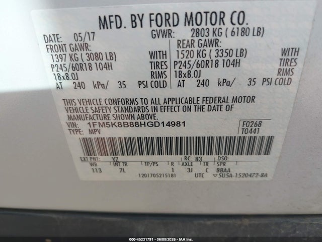 Ford Explorer 2017 1FM5K8B88HGD14981 Image 9