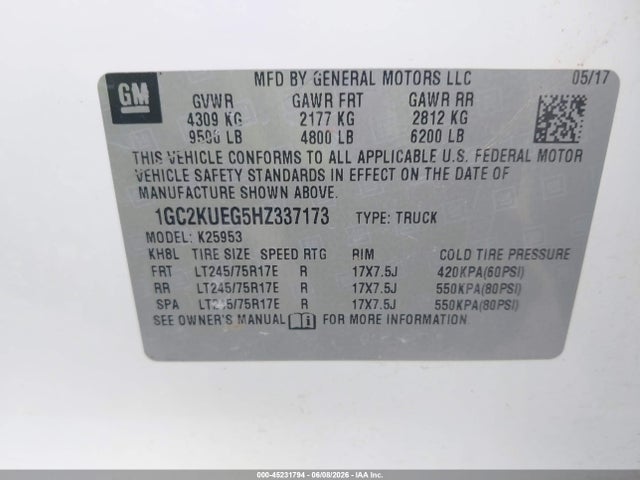 1GC2KUEG5HZ337173 Chevrolet Silverado 2500hd Wt