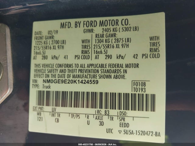 Ford Transit Connect Xl 2019 NM0GE9E20K1424559 Image 9