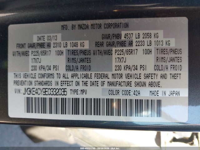 Продажа на аукционе авто 2014 Mazda Cx-5 Touring, vin: JM3KE4CY9E0332035, номер лота: 45231799