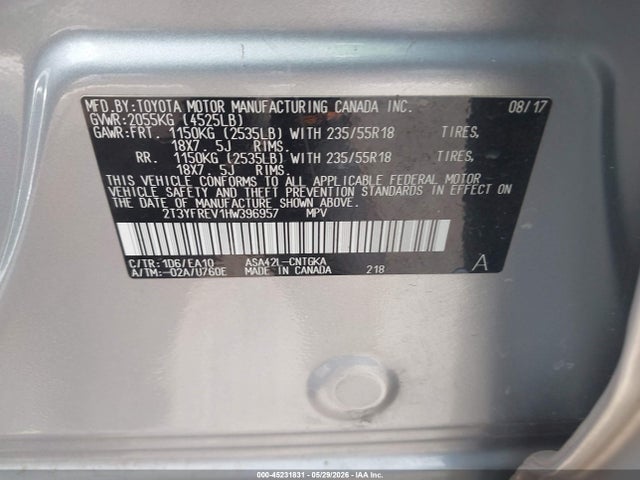 2017 Toyota Rav4 Limited მანქანა იყიდება აუქციონზე, vin: 2T3YFREV1HW396957, აუქციონის ნომერი: 45231831