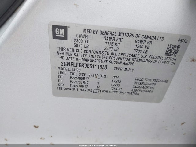 Продаж на аукціоні авто 2014 Chevrolet Equinox 1lt, vin: 2GNFLFEK0E6111538, номер лоту: 45231834