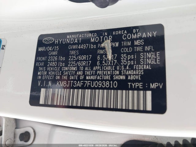 Aukcja sprzedaży 2015 Hyundai Tucson Gls, vin: KM8JT3AF7FU093810, numer aukcji: 45231839