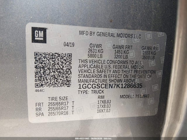 Chevrolet Colorado Lt 2019 1GCGSCEN7K1286635 Image 9