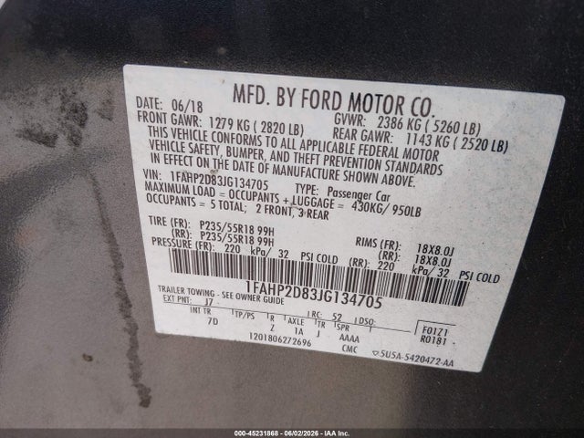 Aukcja sprzedaży 2018 Ford Taurus Se, vin: 1FAHP2D83JG134705, numer aukcji: 45231868