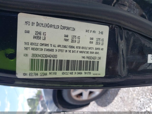 45231903 :رقم المزاد ، 2B3KA43G36H424283 vin ، 2006 Dodge Charger Se/sxt مزاد بيع