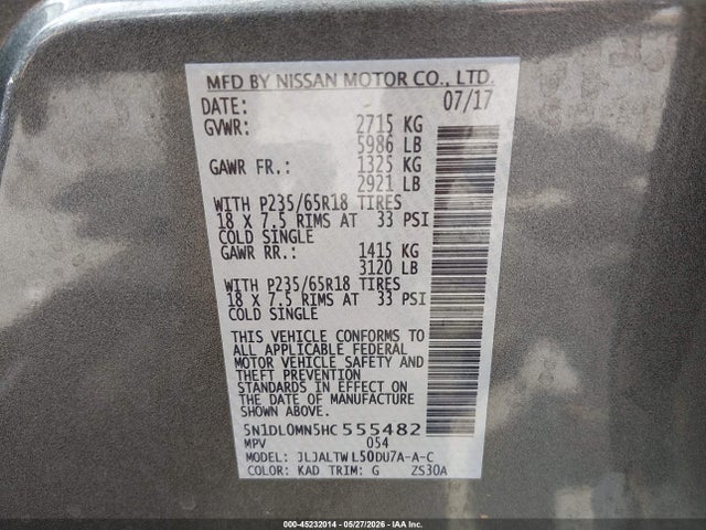 Infiniti QX60 2017 5N1DL0MN5HC555482 Image 9