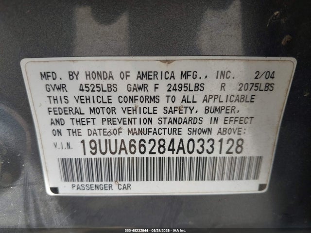 Продажа на аукционе авто 2004 Acura Tl, vin: 19UUA66284A033128, номер лота: 45232044