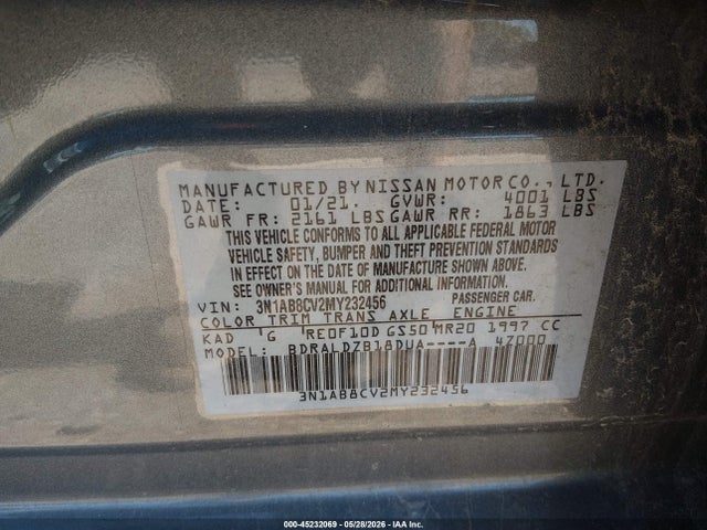 Aukcja sprzedaży 2021 Nissan Sentra Sv Xtronic Cvt, vin: 3N1AB8CV2MY232456, numer aukcji: 45232069
