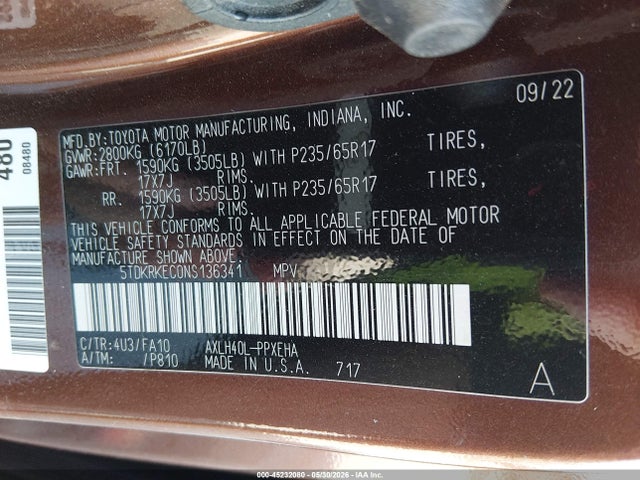 Toyota SIENNA LE 2022 5TDKRKEC0NS136341 Image 9