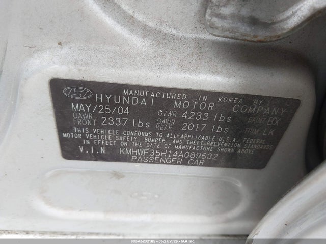 45232105 :رقم المزاد ، KMHWF35H14A089632 vin ، 2004 Hyundai Sonata Gls/lx مزاد بيع
