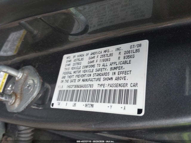 Aukcja sprzedaży 2009 Honda Accord 3.5 Ex-l, vin: 1HGCP36849A000793, numer aukcji: 45232110