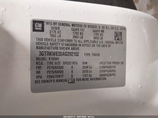 Продаж на аукціоні авто 2010 Gmc Sierra 1500 Slt, vin: 3GTRKWE35AG292152, номер лоту: 45232113
