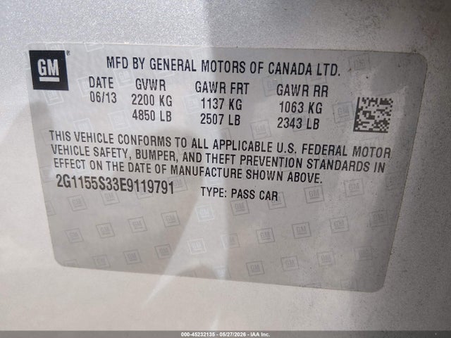 Aukcja sprzedaży 2014 Chevrolet Impala 2lz, vin: 2G1155S33E9119791, numer aukcji: 45232135